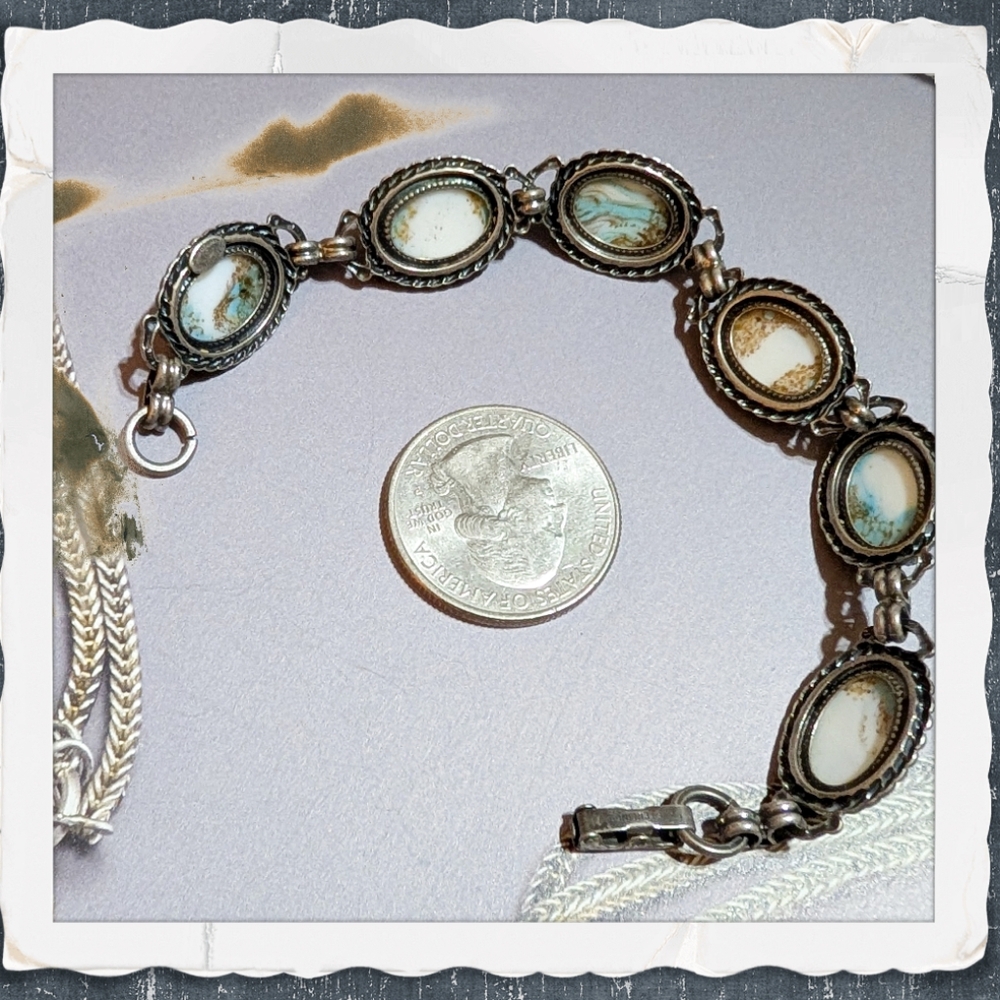 Danecraft Sterling Vintage Bracelet with RARE HUBBELL GLASS - Picture 6 of 8